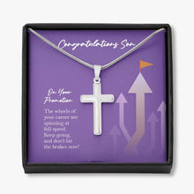 Load image into Gallery viewer, Spinning At Full Speed stainless steel cross necklace front
