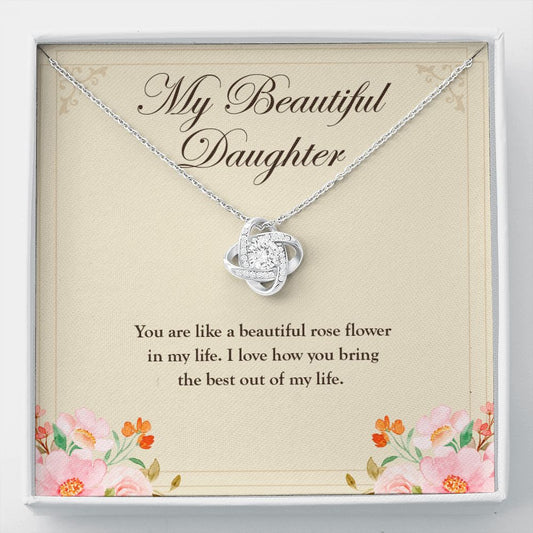 You Are A Beautiful Flower Rose love knot necklace front