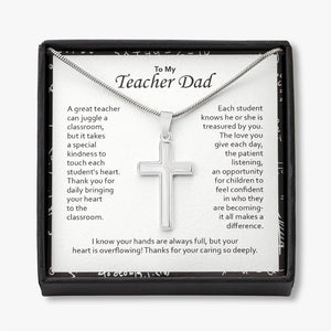 Juggle A Classroom stainless steel cross necklace front