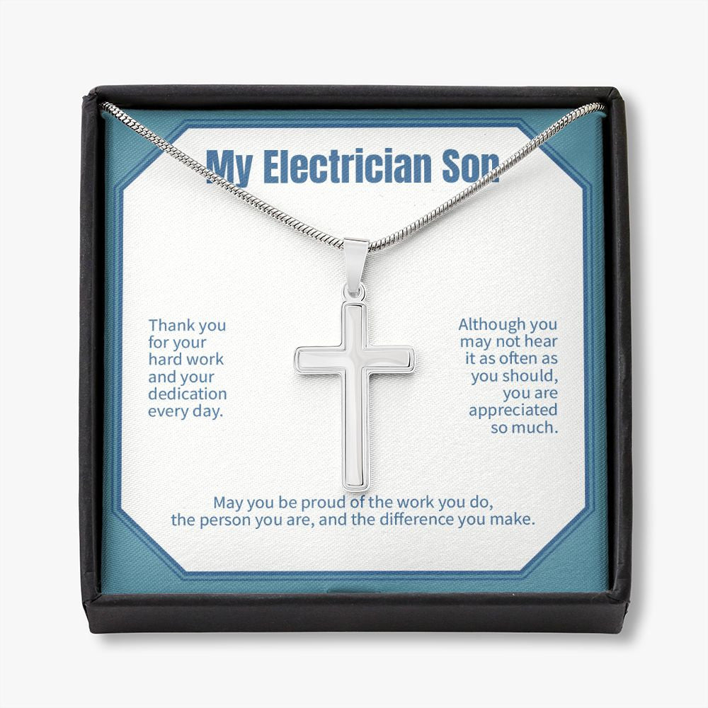 Proud Of Your Work stainless steel cross necklace front