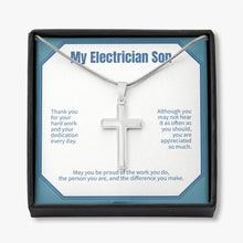 Load image into Gallery viewer, Proud Of Your Work stainless steel cross necklace front
