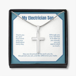 Proud Of Your Work stainless steel cross necklace front