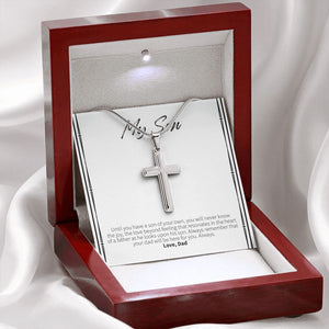 Heart Of A Father stainless steel cross premium led mahogany wood box