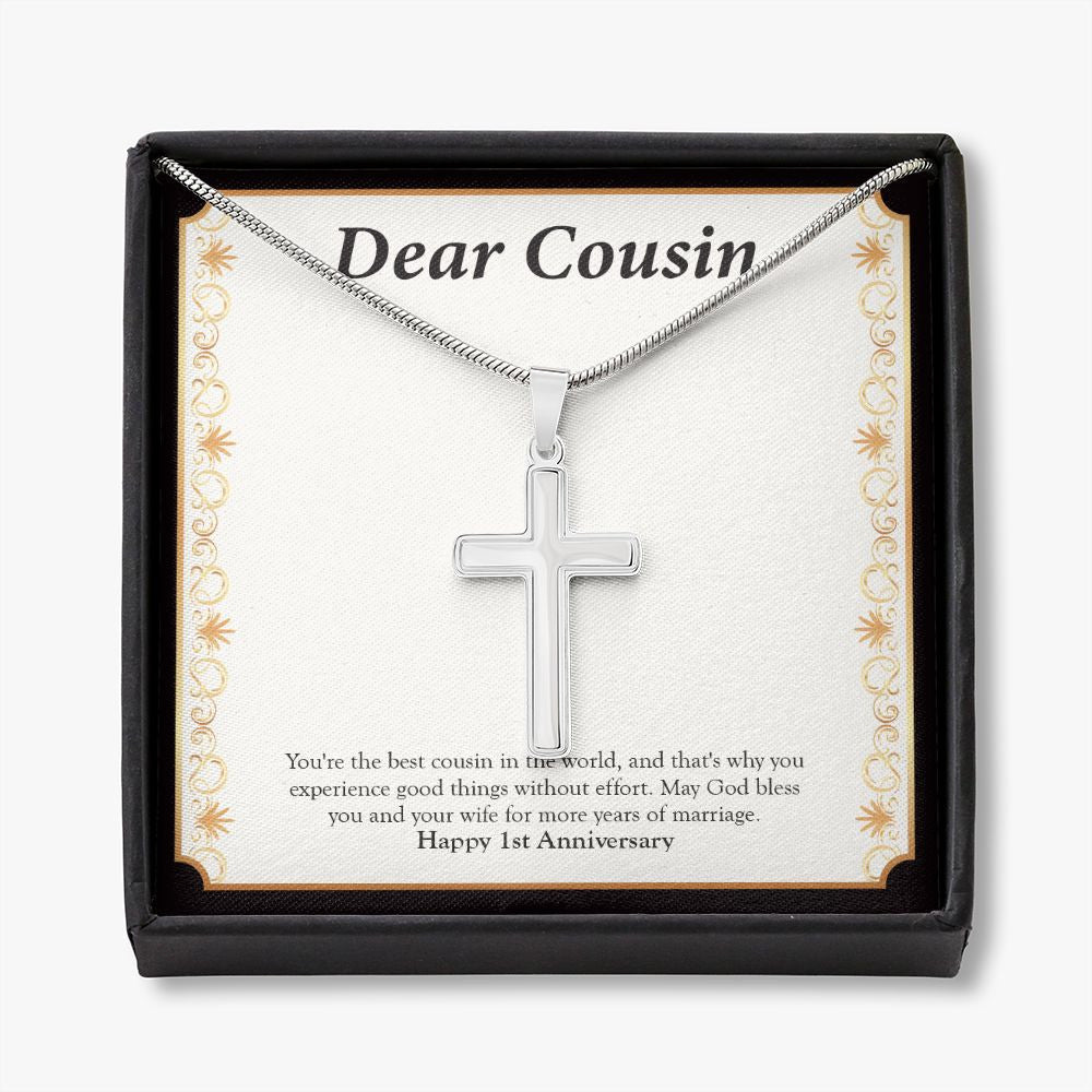 Good Things Without Effort stainless steel cross necklace front