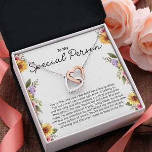 You're the only one interlocking heart pendant pink flower