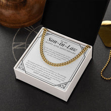 Load image into Gallery viewer, Love Made You My Son cuban link chain gold box side view
