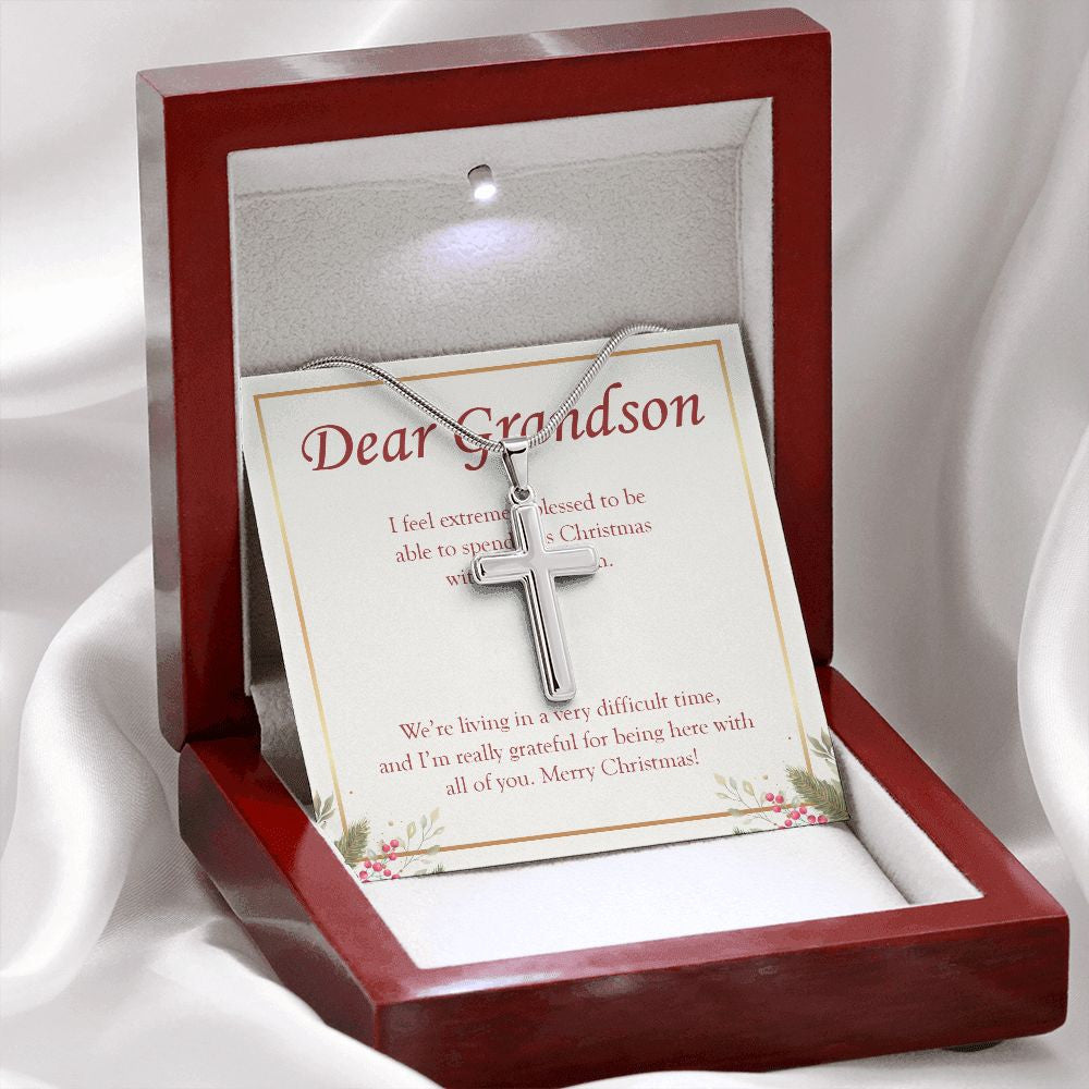 Extremely Blessed stainless steel cross premium led mahogany wood box