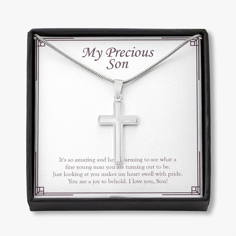 Fine Young Man You Are stainless steel cross necklace front