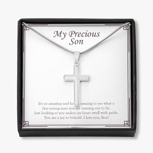 Fine Young Man You Are stainless steel cross necklace front