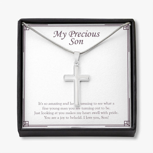 Fine Young Man You Are stainless steel cross necklace front