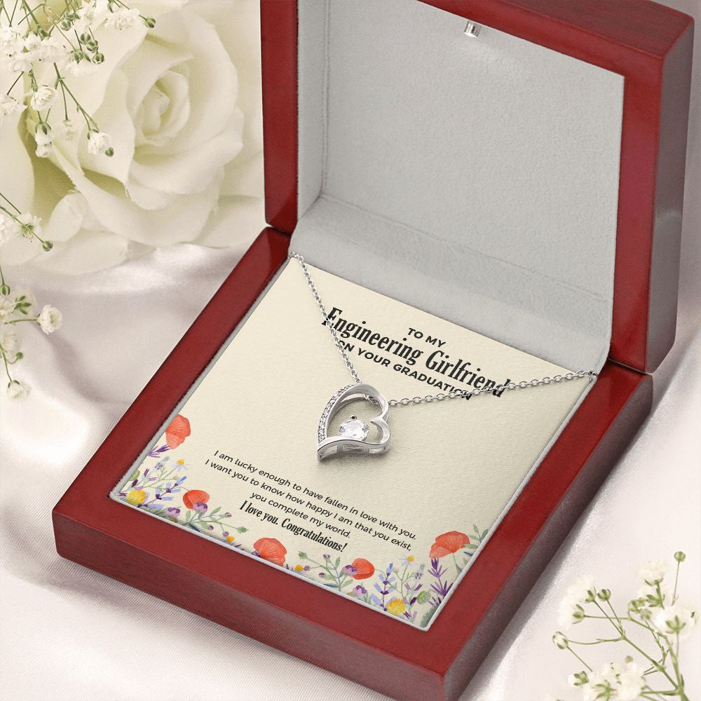 Lucky To Fall In Love forever love silver necklace premium led mahogany wood box