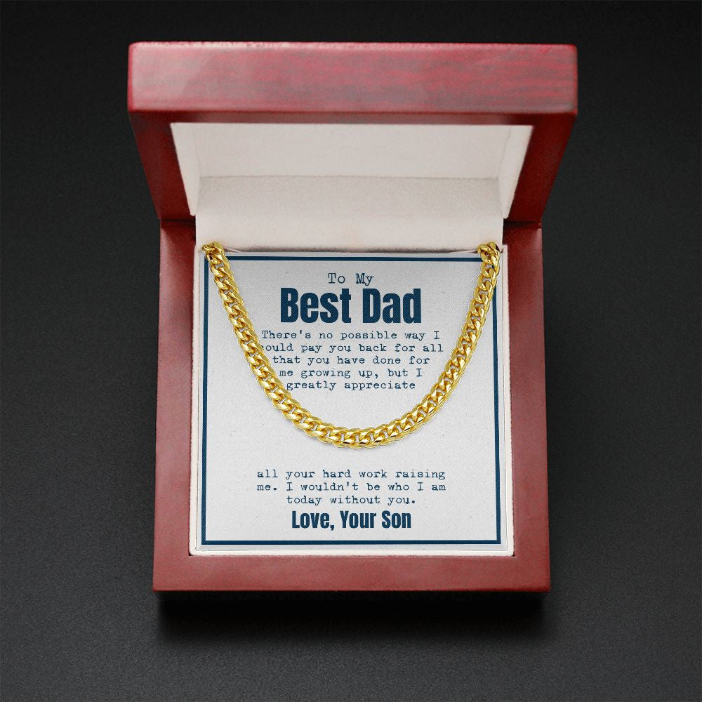 Hard work Raising Me cuban link chain gold mahogany box led