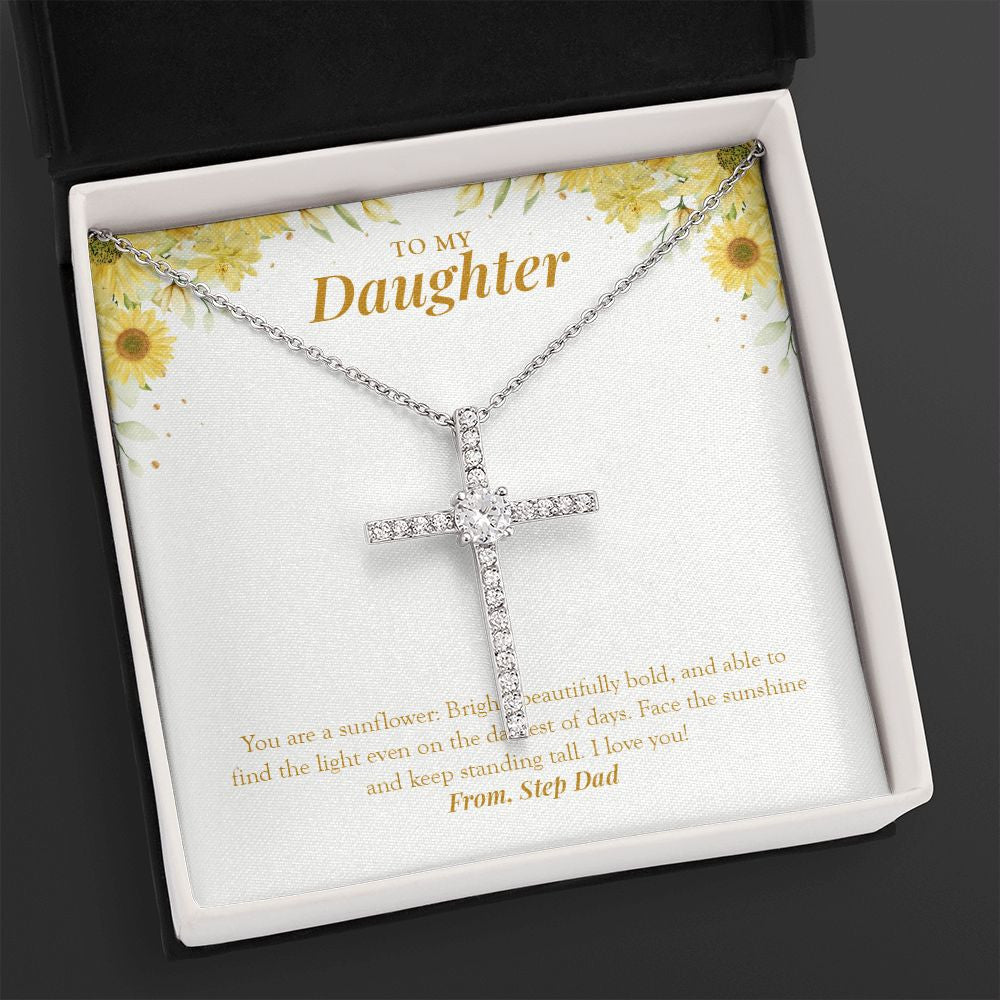 You Are A Sunflower cz cross necklace close up