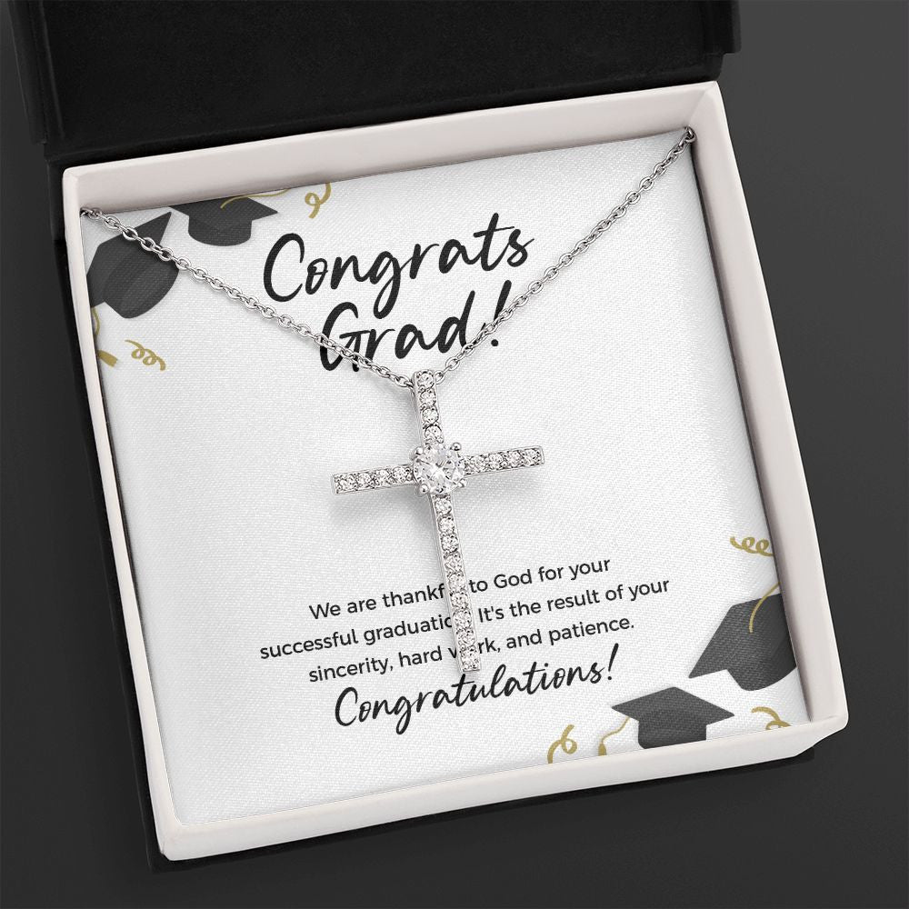 Thankful For God cz cross necklace close up