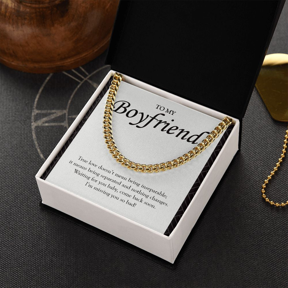 Doesn't Mean Being Inseparable cuban link chain gold box side view