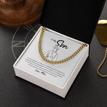 Load image into Gallery viewer, Overcome And Soar cuban link chain gold box side view
