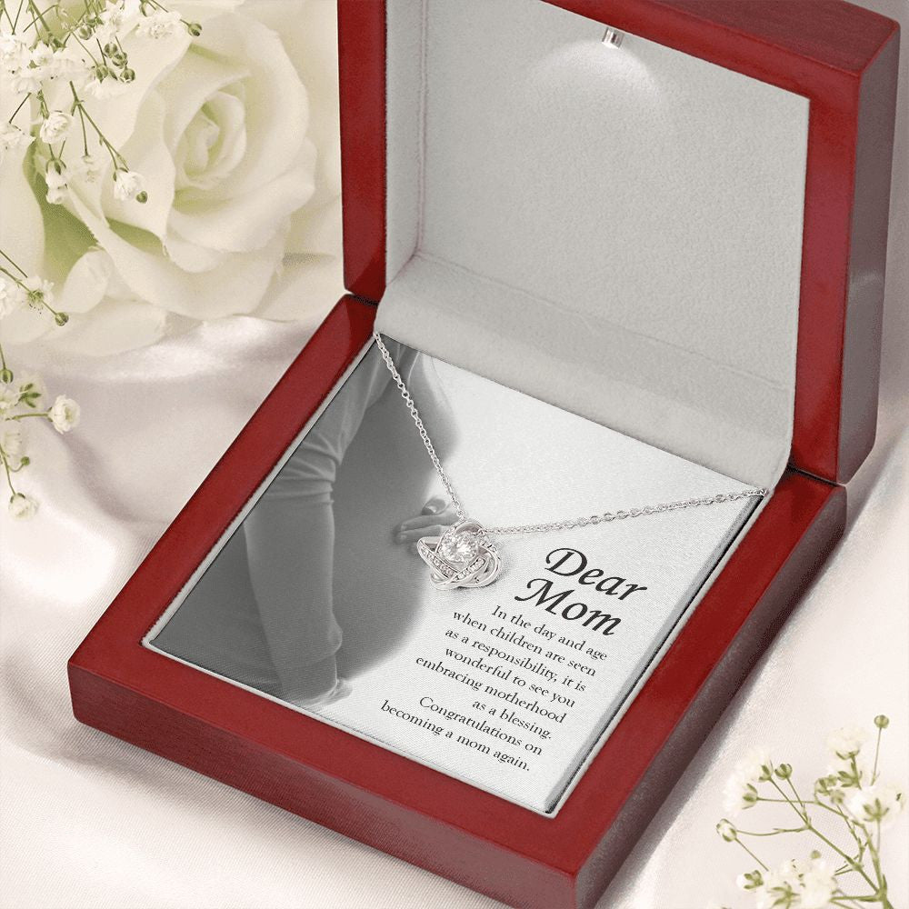 Embracing Motherhood Again love knot necklace premium led mahogany wood box