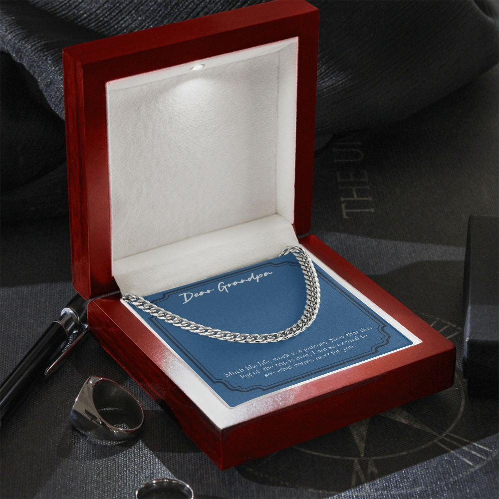 Work Is A Journey cuban link chain silver premium led mahogany wood box
