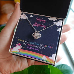 Unicorns and all magical stuff love knot necklace in hand