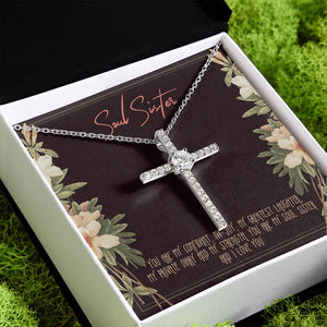 My Greatest Laughter cz cross pendant close up