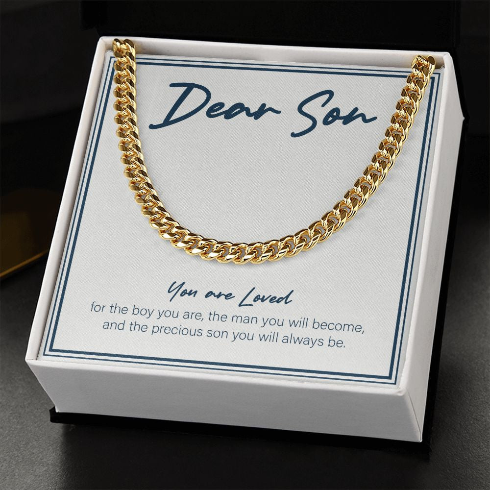 You Are Loved cuban link chain gold standard box