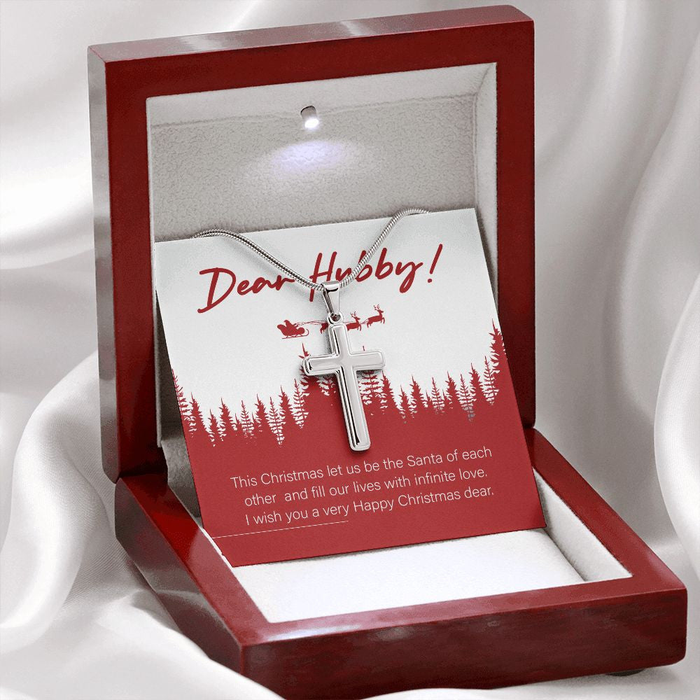 Santa Of Each Other stainless steel cross premium led mahogany wood box