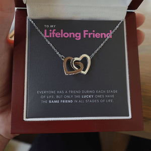 Stage of Life interlocking heart necklace luxury led box hand holding