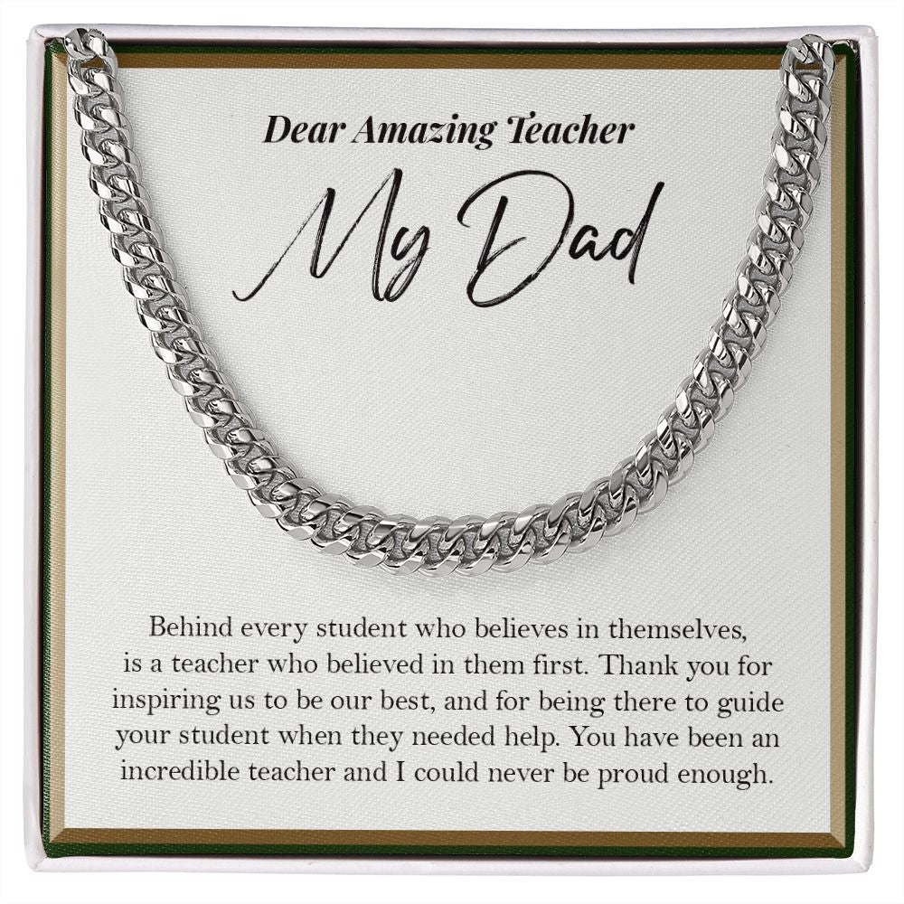 Behind Every Student cuban link chain silver front
