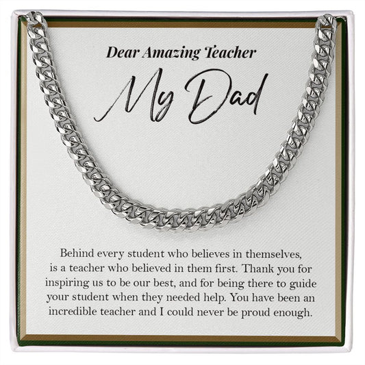 Behind Every Student cuban link chain silver front