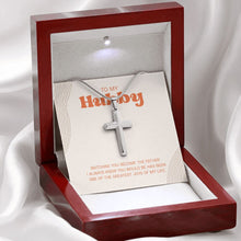 Load image into Gallery viewer, One of the Greatest stainless steel cross premium led mahogany wood box
