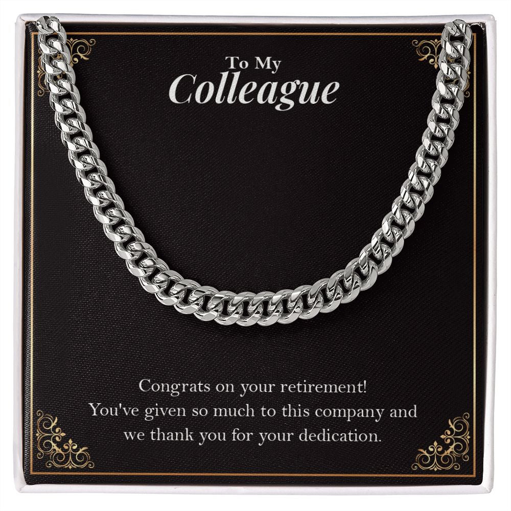 Thank You For Your Dedication cuban link chain silver front