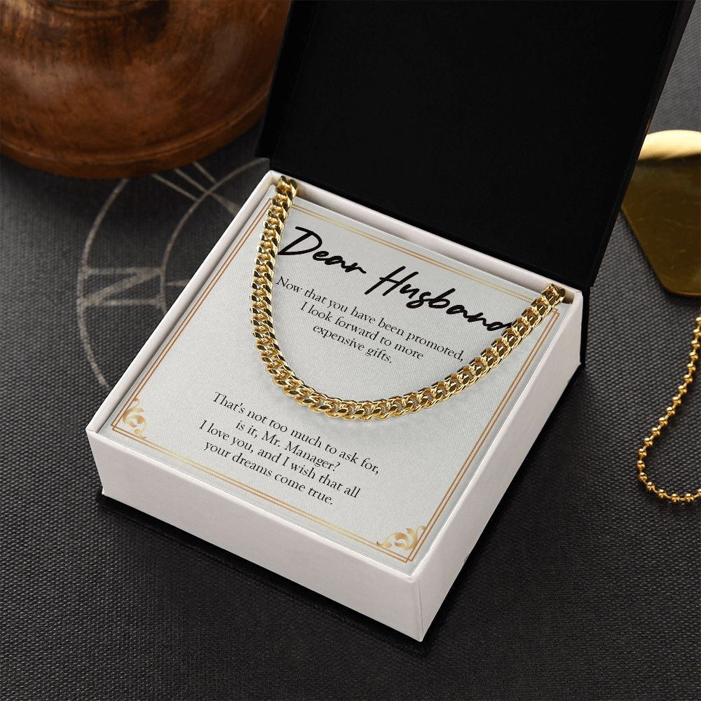 All Your Dreams Come True cuban link chain gold box side view