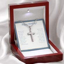 Load image into Gallery viewer, Success You Rejoice stainless steel cross premium led mahogany wood box
