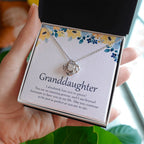 Beyond Fortunate To Have You love knot necklace in hand