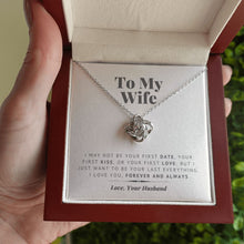Load image into Gallery viewer, Last Everything love knot necklace luxury led box hand holding
