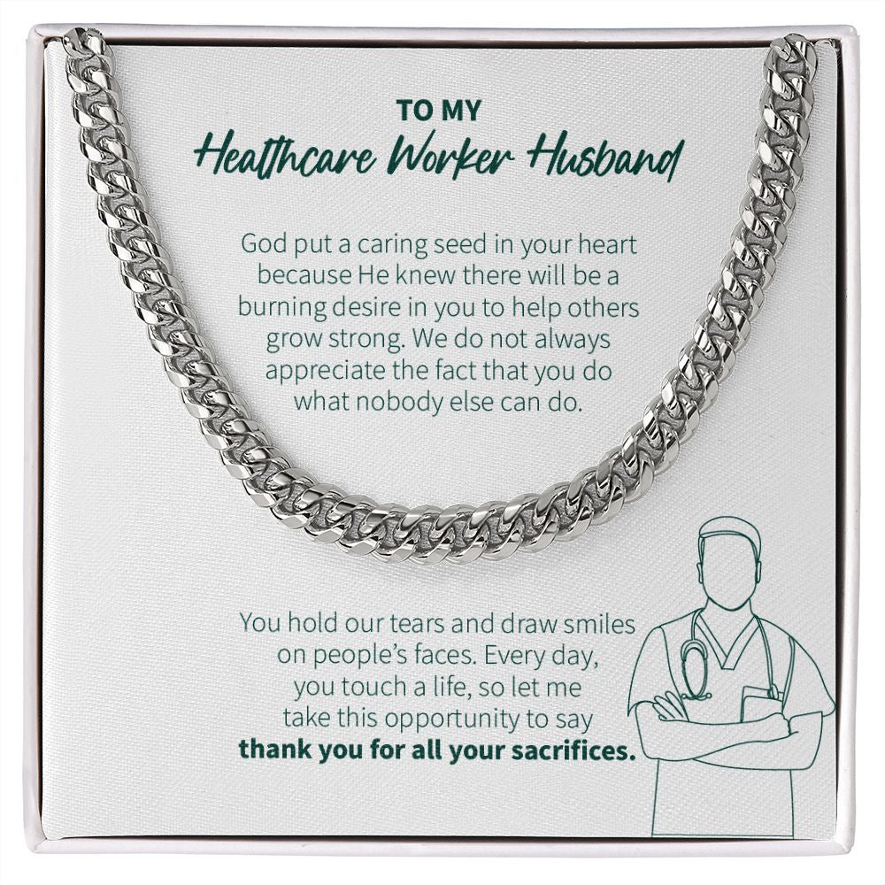 Caring Seed In Your Heart cuban link chain silver front