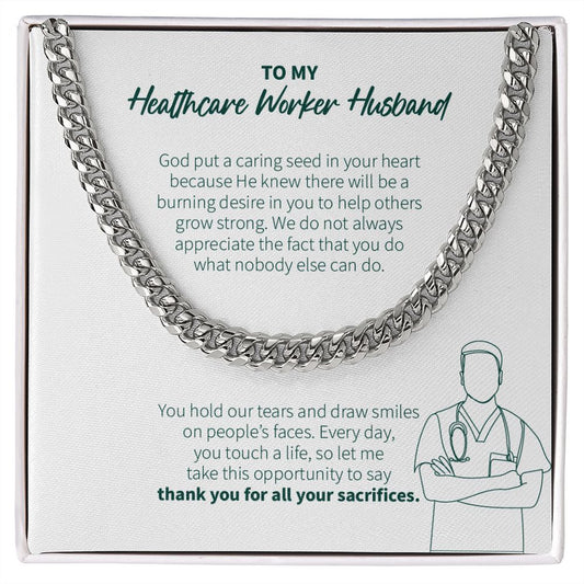 Caring Seed In Your Heart cuban link chain silver front