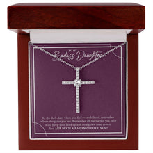 Load image into Gallery viewer, All The Battles You Won cz cross necklace premium led mahogany wood box
