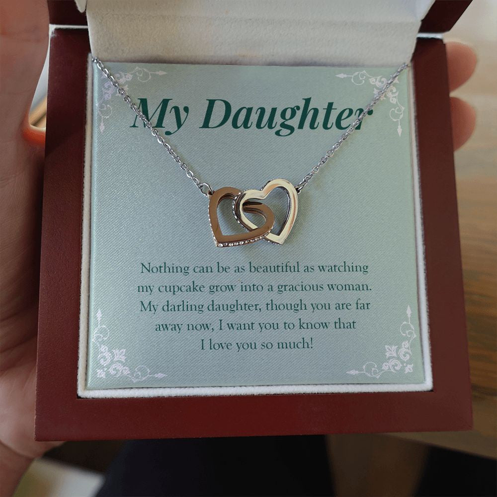 Grown into Gracious Woman interlocking heart necklace luxury led box hand holding