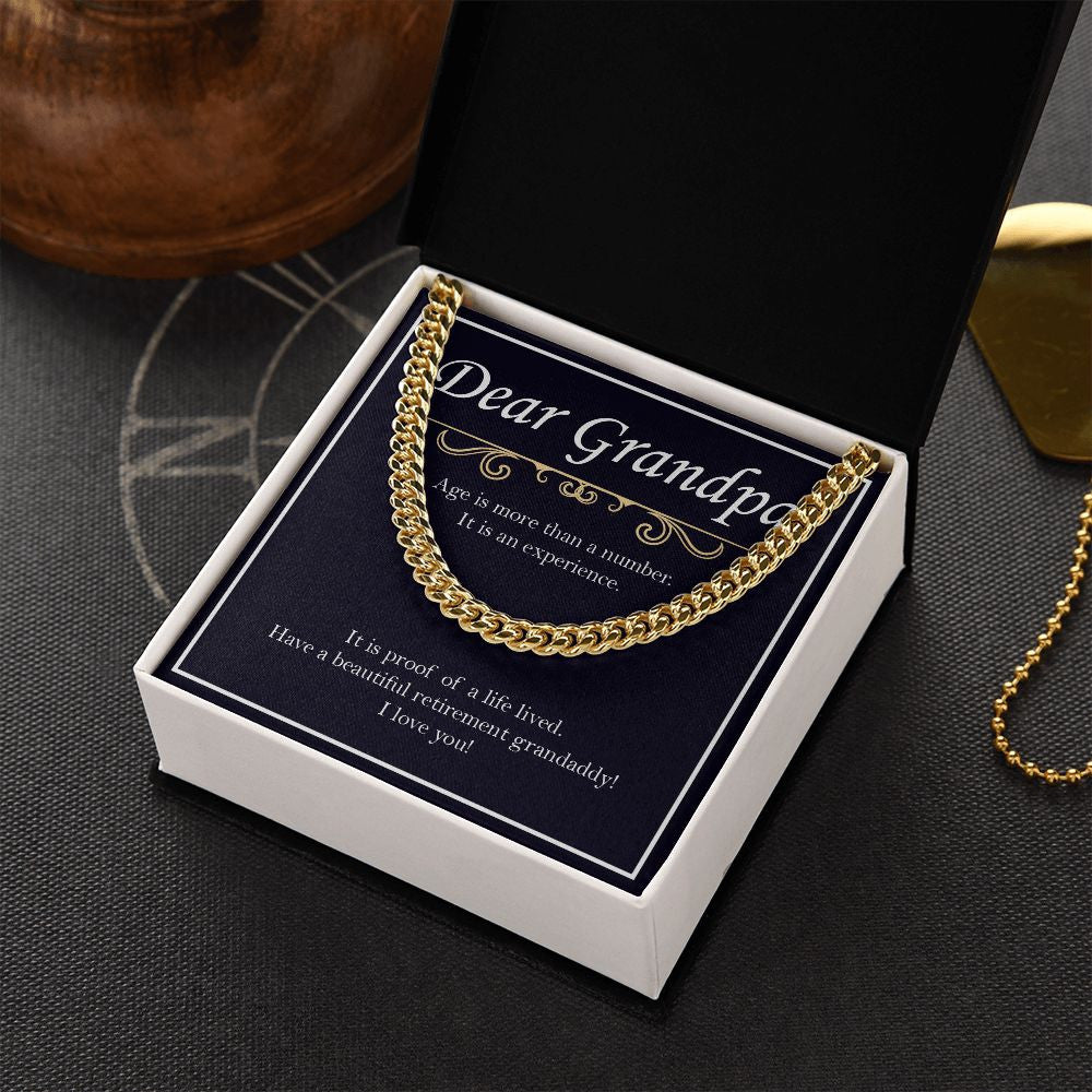 Age Is An Experience cuban link chain gold box side view