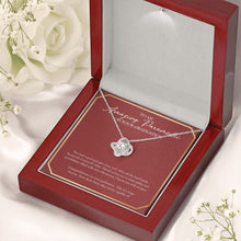 Load image into Gallery viewer, Gave your Soul love knot necklace premium led mahogany wood box

