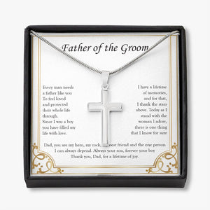 Every Man Needs stainless steel cross necklace front