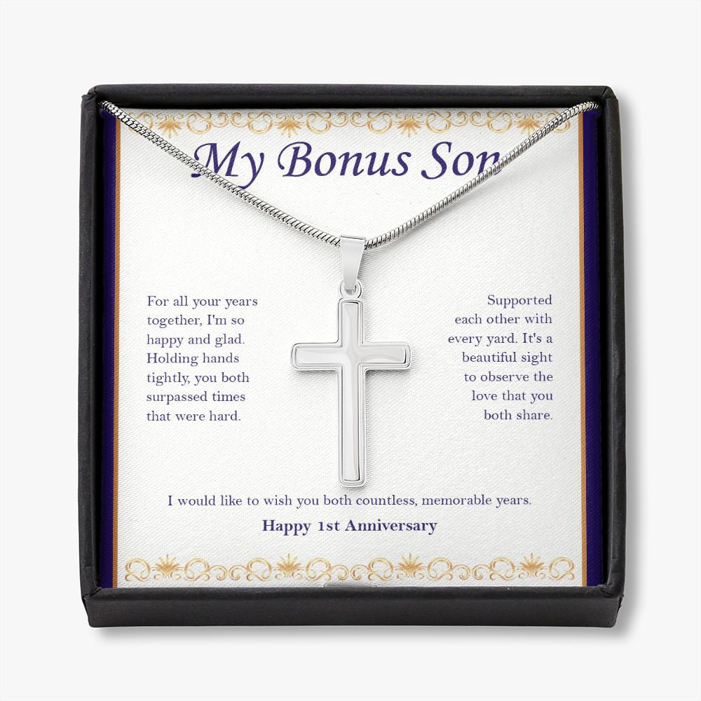 Surpassed Hard Times stainless steel cross necklace front