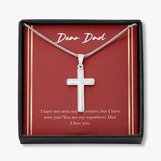 You Are My Superhero stainless steel cross necklace front