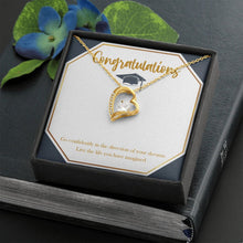 Load image into Gallery viewer, Direction of your dreams forever love gold necklace front
