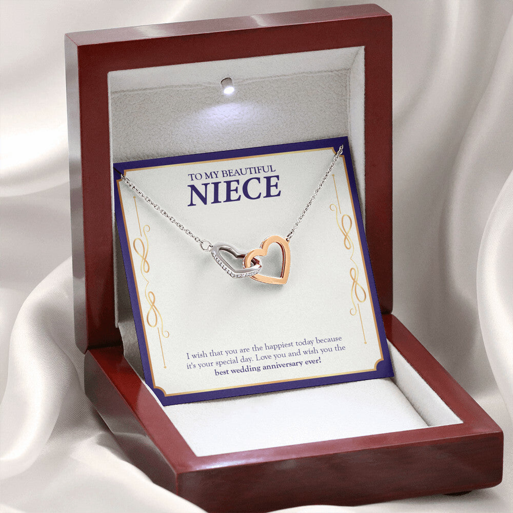 The Happiest Today interlocking heart necklace premium led mahogany wood box