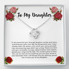 Load image into Gallery viewer, The Blossomed Rose love knot necklace front
