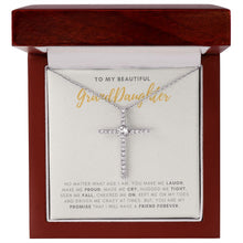 Load image into Gallery viewer, Make Me Laugh cz cross necklace premium led mahogany wood box
