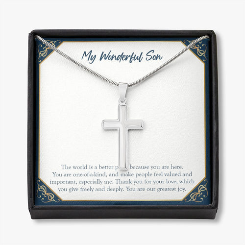 A Better Place With You stainless steel cross necklace front