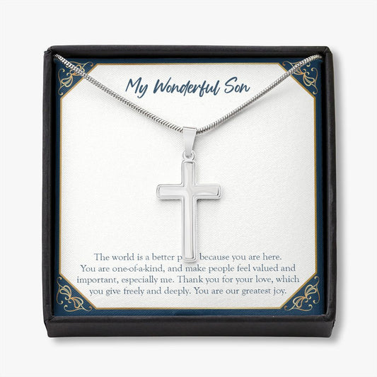 A Better Place With You stainless steel cross necklace front